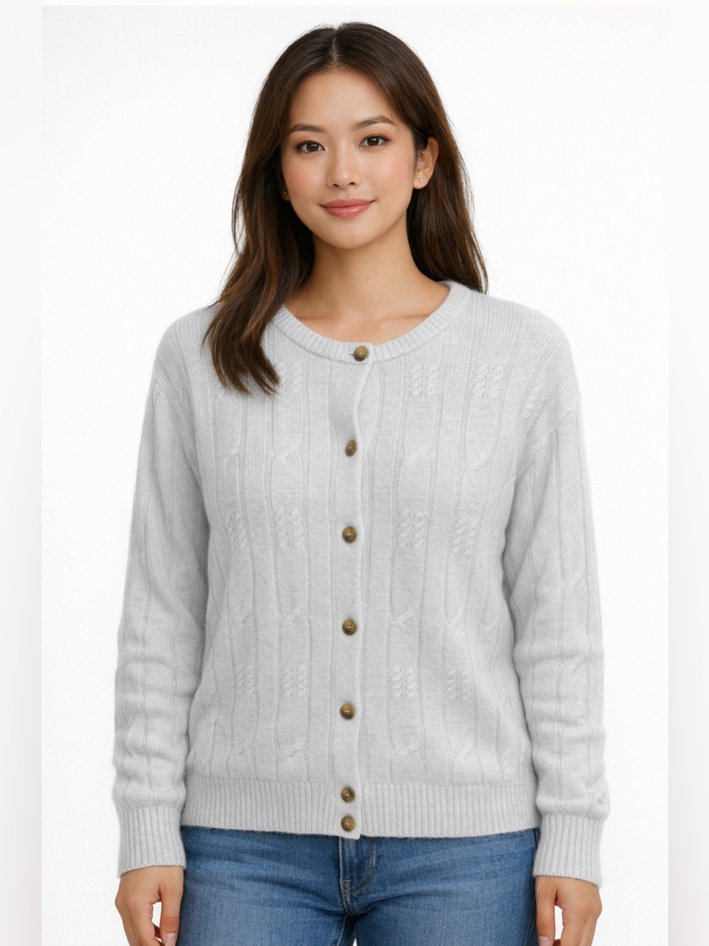 🇮🇹 Angora & Lambswool Italian Grey Sweater XL Old Money Luxury Knit Cardigan
